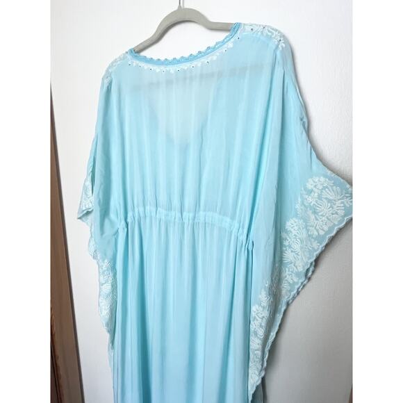 Melissa Odabash Blue Embroidered Kaftan Maxi Dress Coverup ONE SIZE - Picture 11 of 12